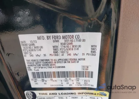 2014 Ford F-150 Lariat z USA, uszkodzony, nr VIN 1FTFW1CT6EKD28586